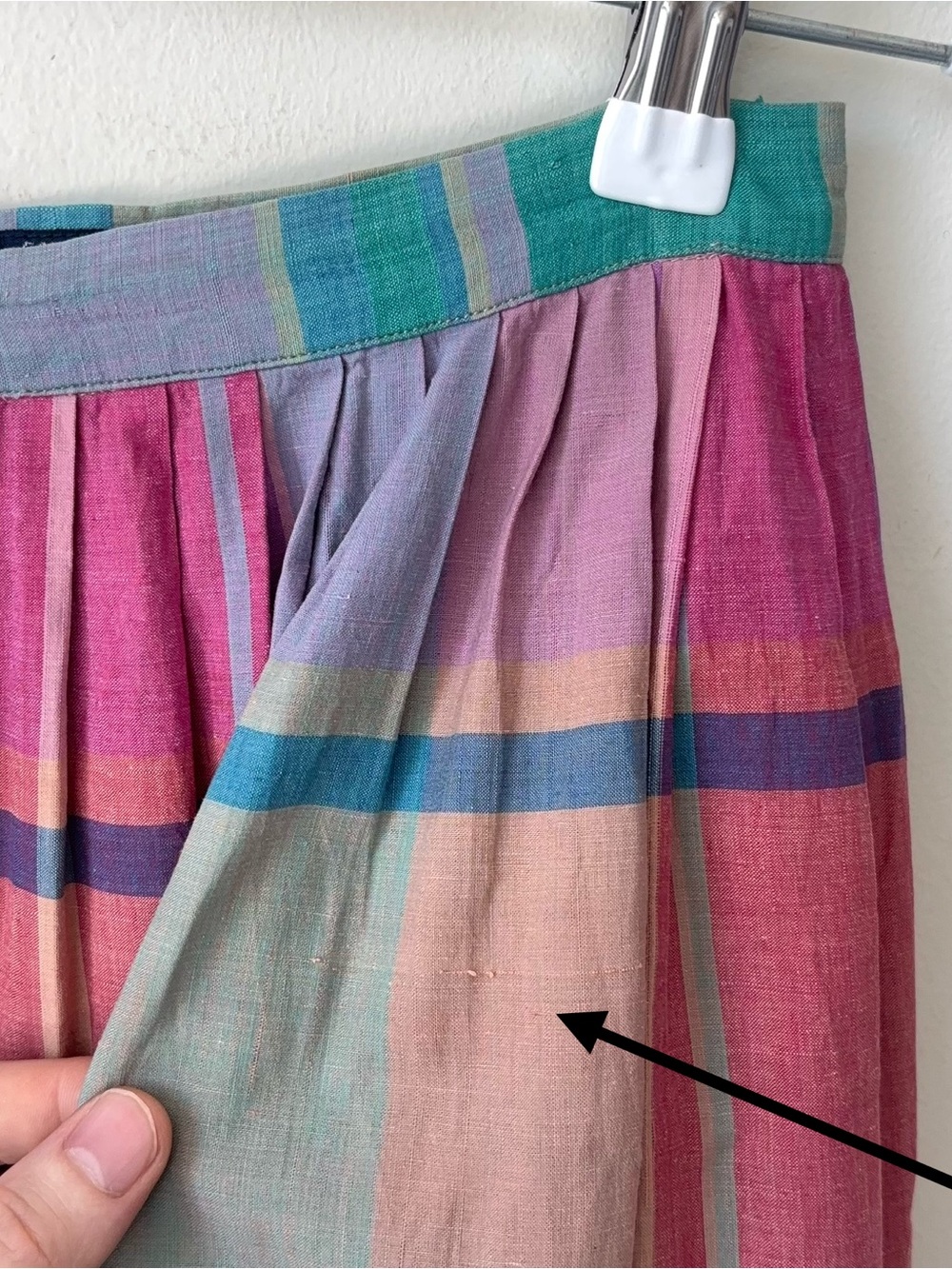 Ralph Lauren Madras Plaid Midi Skirt Sz 4 Hand Woven Rainbow 80s Blue Label - Picture 11 of 15